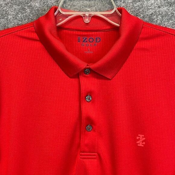 IZOD Golf Shirt Men's Large Red Textured Short Sleeve Three Button Performance - Picture 3 of 14